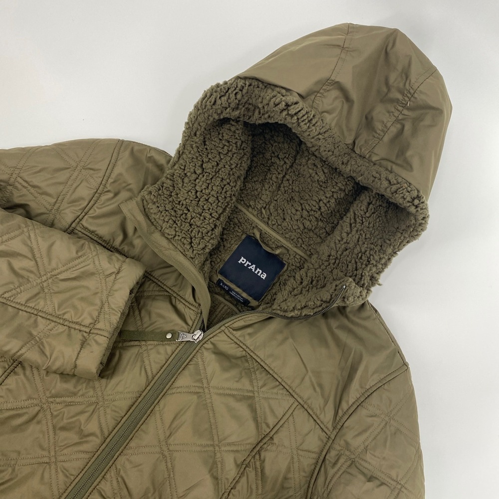 Prana Quilted Fleece Esla Parka Women Extra Large Green Hooded Jacket Outdoors